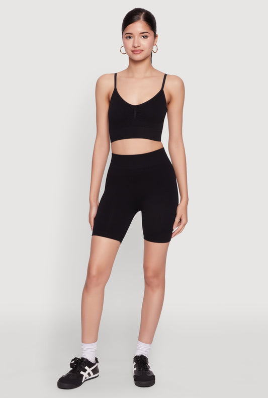 Seamless High Waisted Textured Knit Bike Shorts
