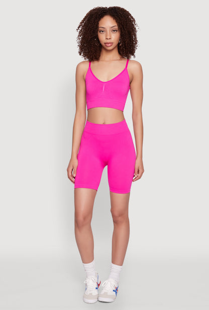 Seamless High Waisted Textured Knit Bike Shorts