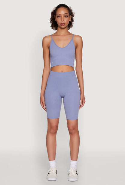 Seamless High Waisted Ribbed Knit Bike Shorts