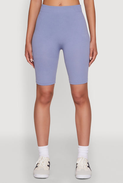 Seamless High Waisted Ribbed Knit Bike Shorts