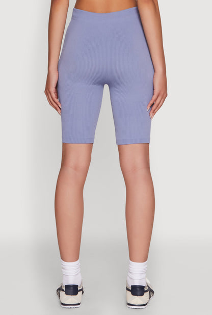 Seamless High Waisted Ribbed Knit Bike Shorts