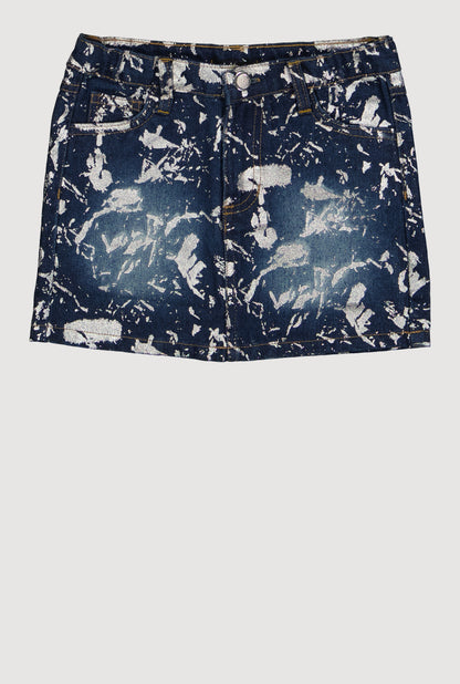 Little Girls Foil Splatter Denim Skirt