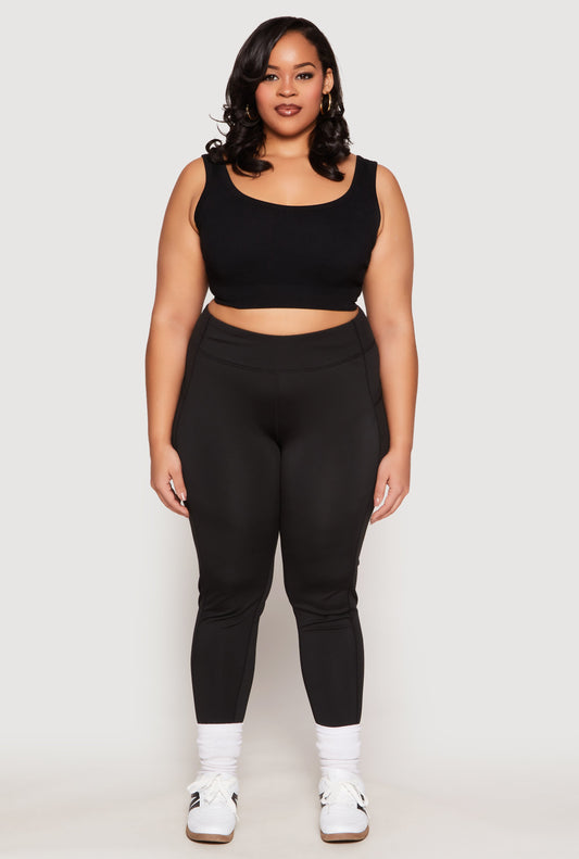 Plus Size Side Pocket High Waist Active Leggings
