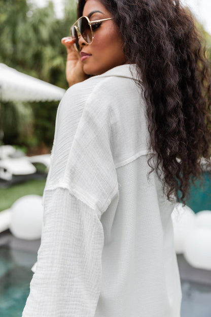 Pulling It Together Ivory Waffle And Gauze Shacket FINAL SALE