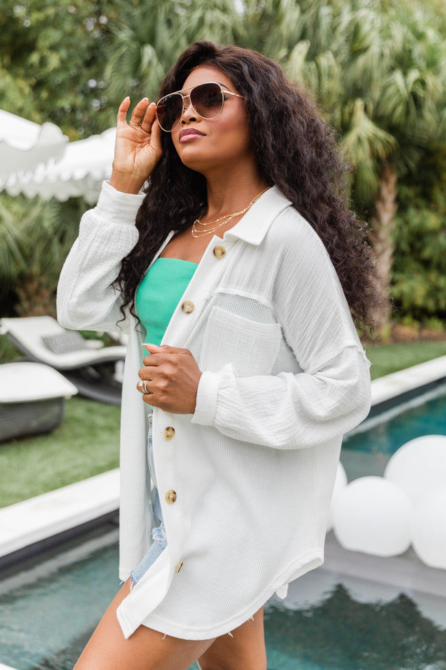 Pulling It Together Ivory Waffle And Gauze Shacket FINAL SALE