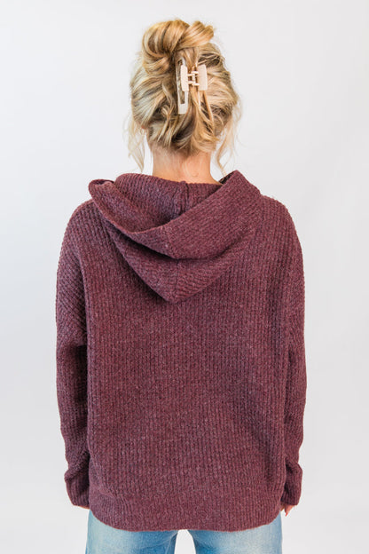 Found Your Love Wine Oversized Waffle Hooded Sweater FINAL SALE