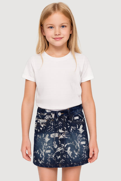 Little Girls Foil Screen Paint Splatter Denim Skirt