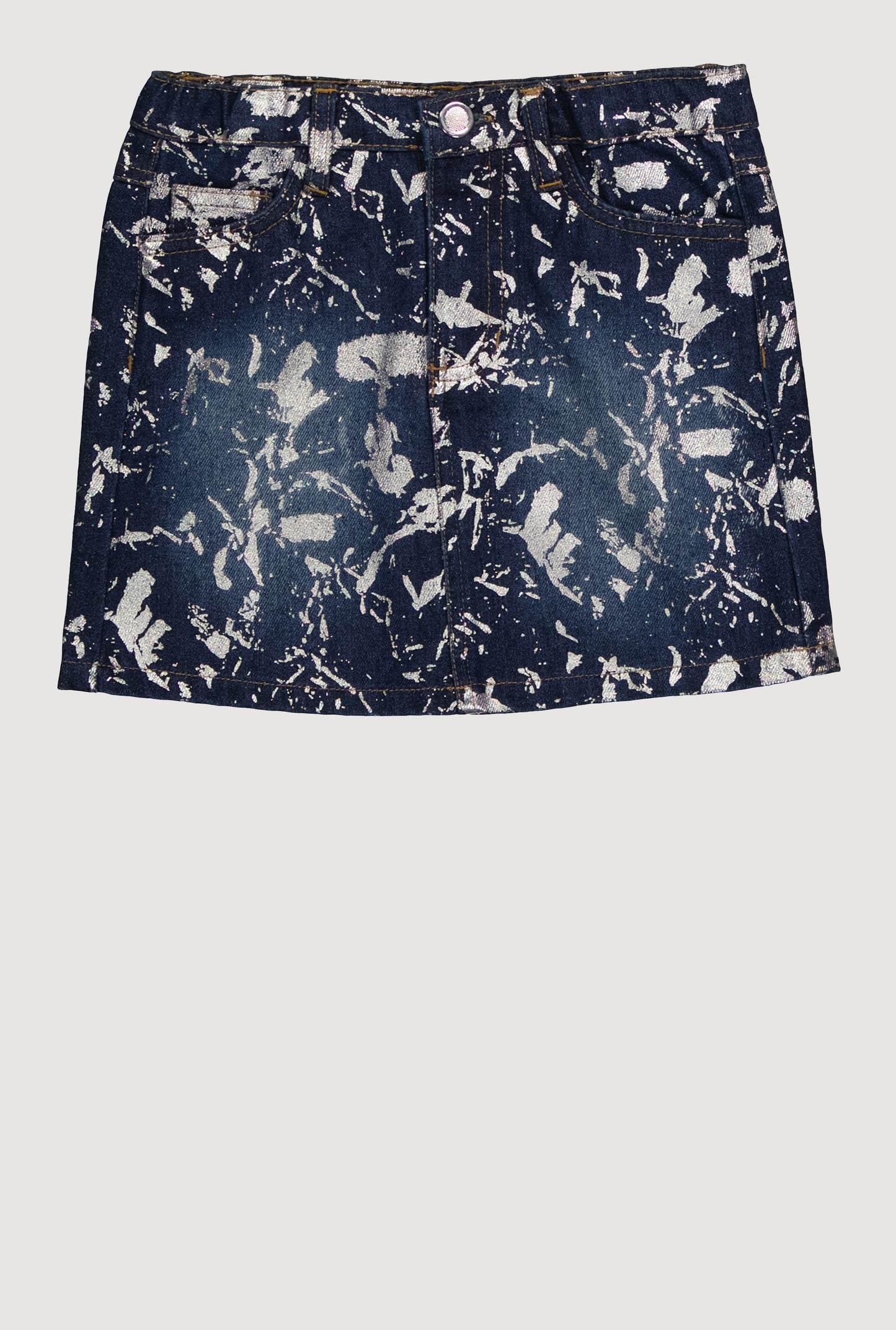Little Girls Foil Screen Paint Splatter Denim Skirt