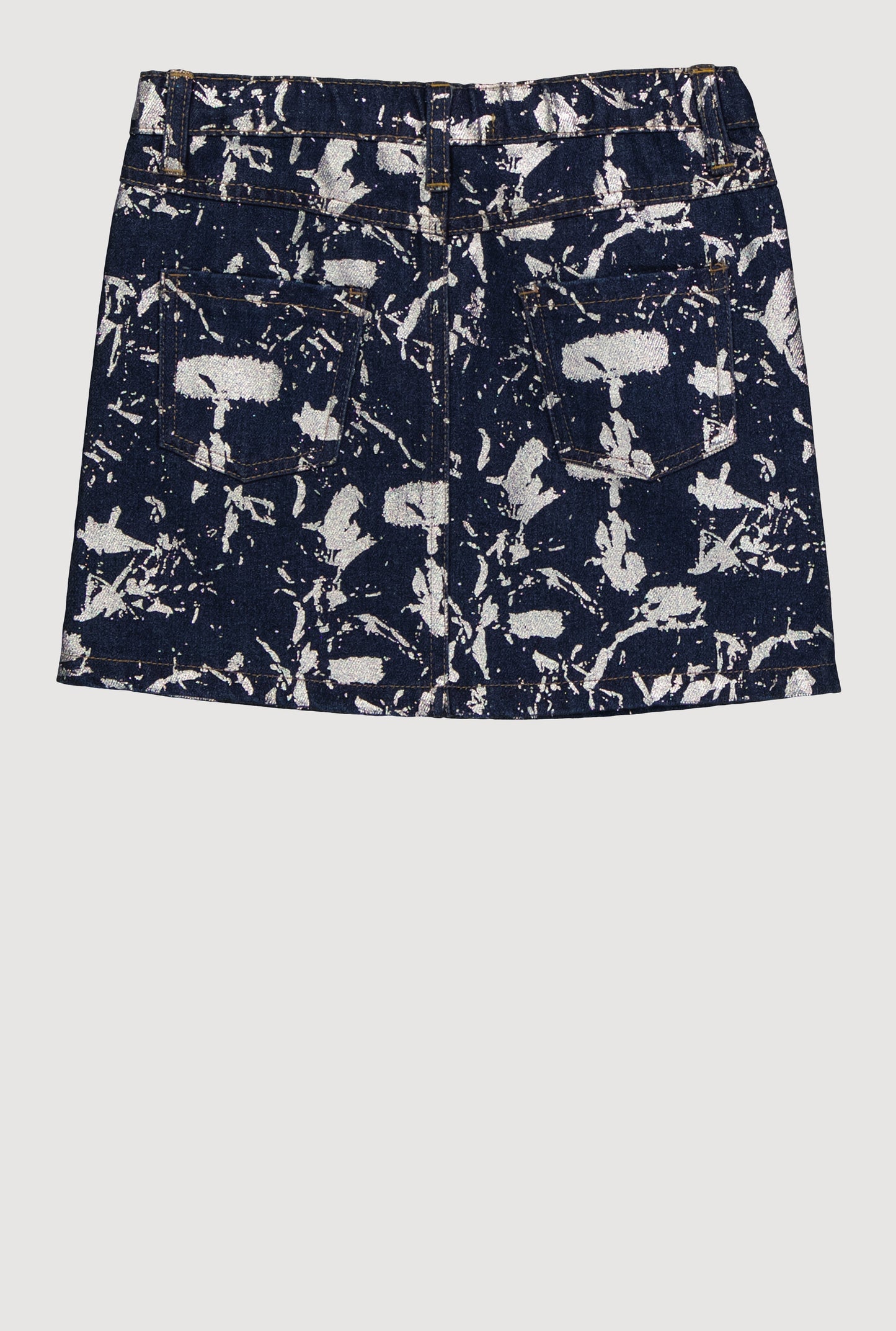 Little Girls Foil Screen Paint Splatter Denim Skirt