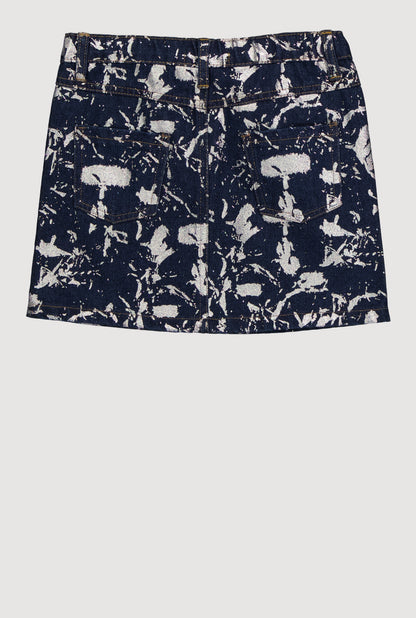 Little Girls Foil Screen Paint Splatter Denim Skirt