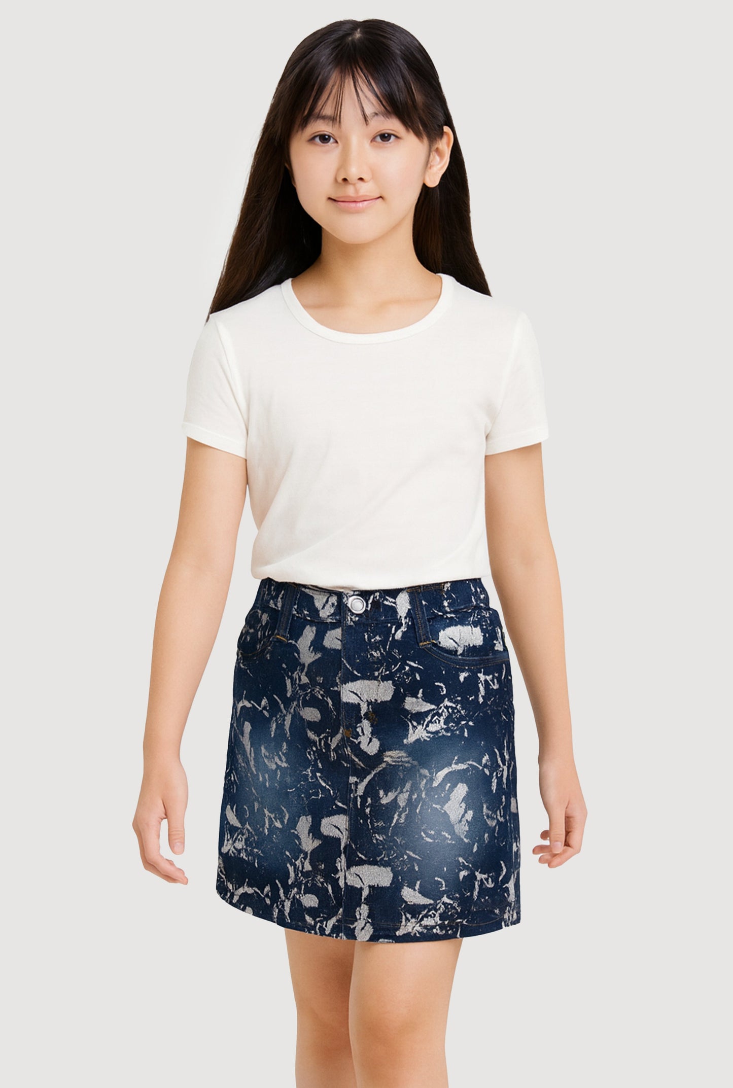Girls Foil Screen Paint Splatter Denim Skirt