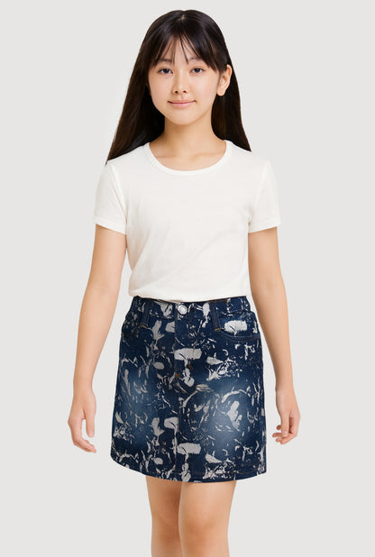 Girls Foil Screen Paint Splatter Denim Skirt