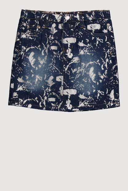 Girls Foil Screen Paint Splatter Denim Skirt