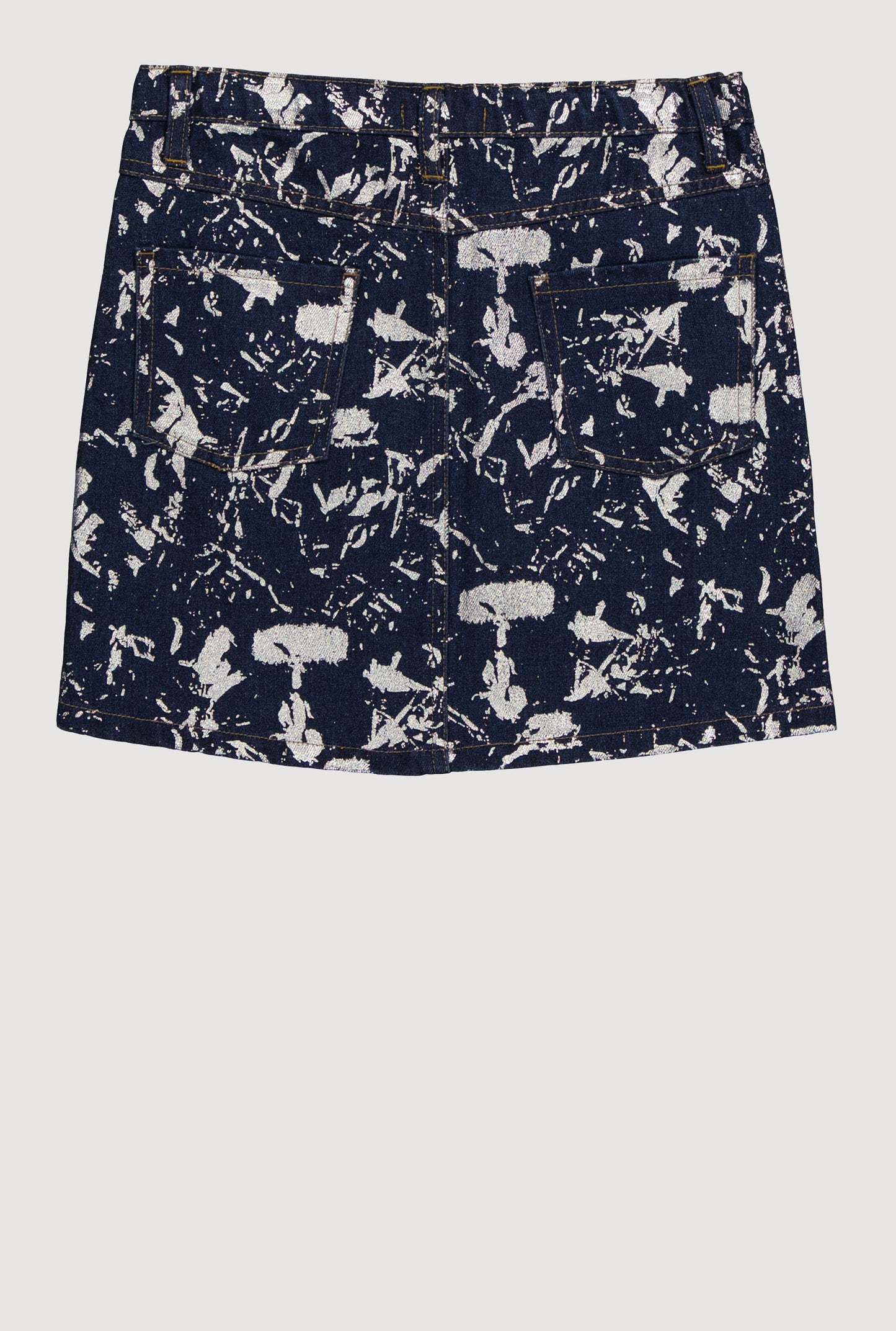Girls Foil Screen Paint Splatter Denim Skirt