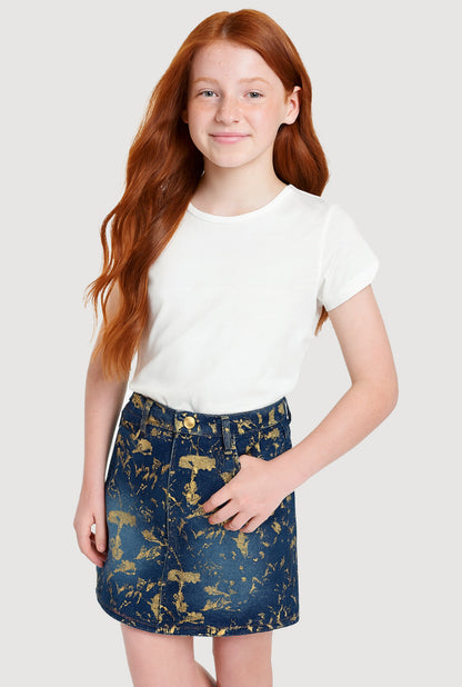 Girls Foil Screen Paint Splatter Denim Skirt
