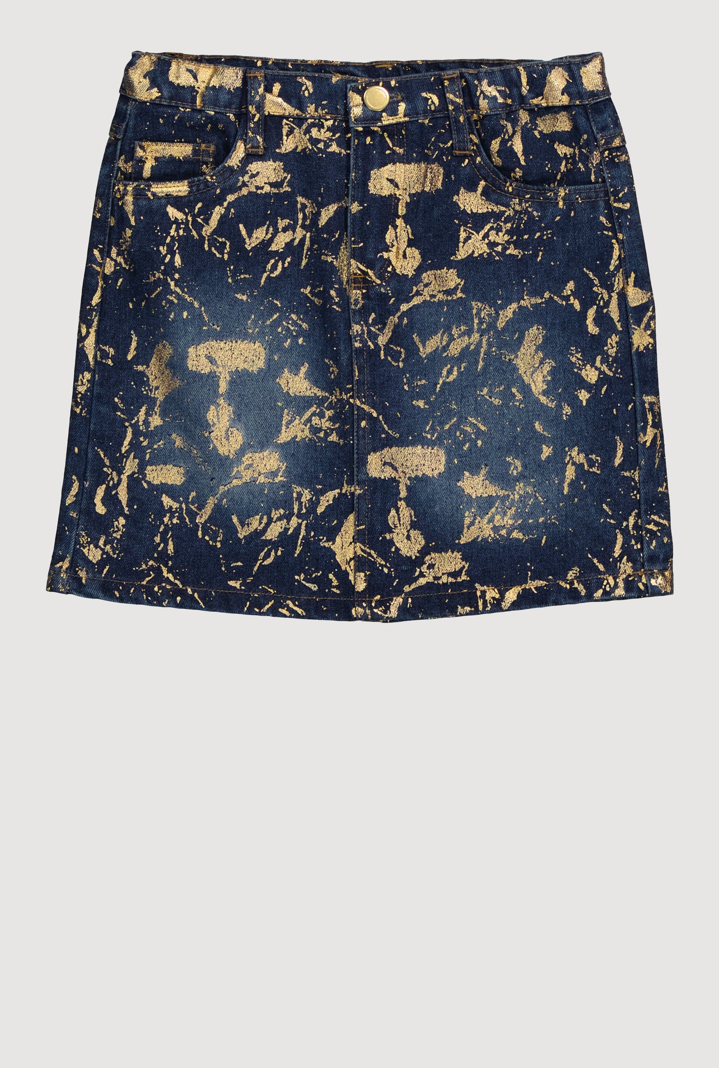 Girls Foil Screen Paint Splatter Denim Skirt