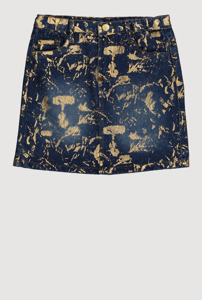 Girls Foil Screen Paint Splatter Denim Skirt