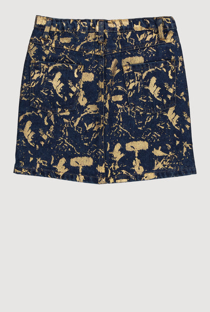 Girls Foil Screen Paint Splatter Denim Skirt