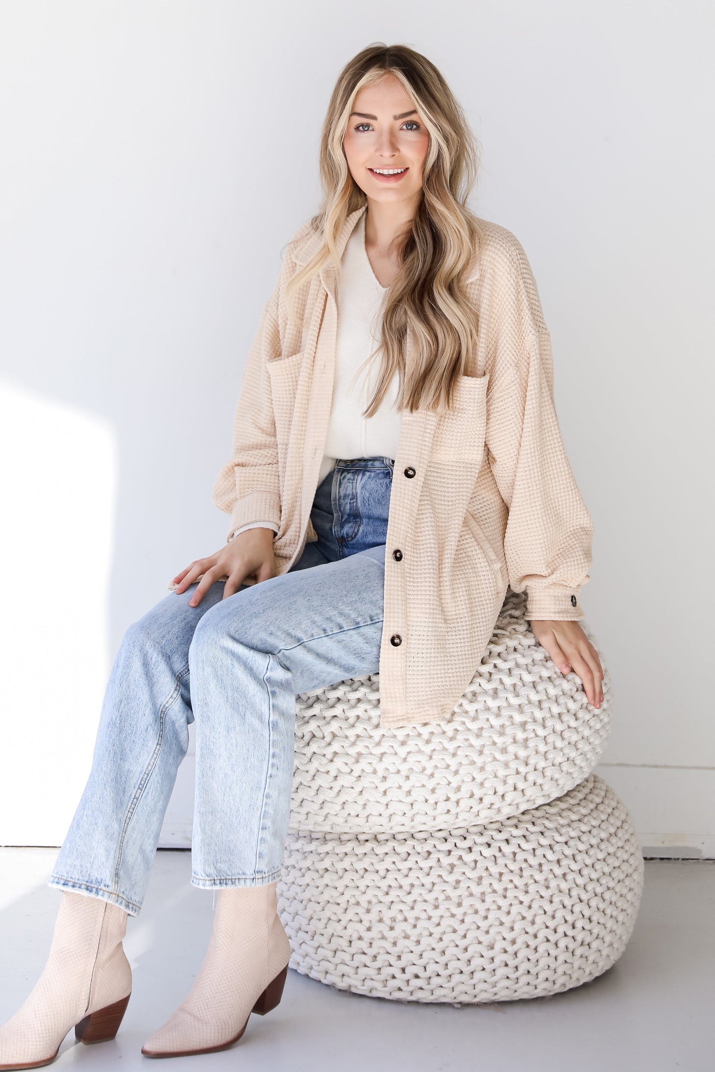 FINAL SALE - Inspired Style Waffle Knit Shacket